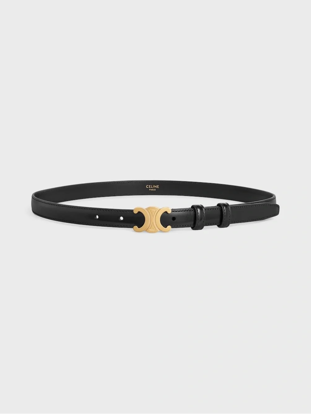 Celine Black Leather Belt with Gold Triomphe Buckle Size 90
